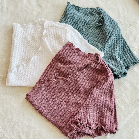 SHEIN Tops - LIKE NEW!! Bundle of 3 Shein Waffle Knit Crop Tops with Ruffle Hem